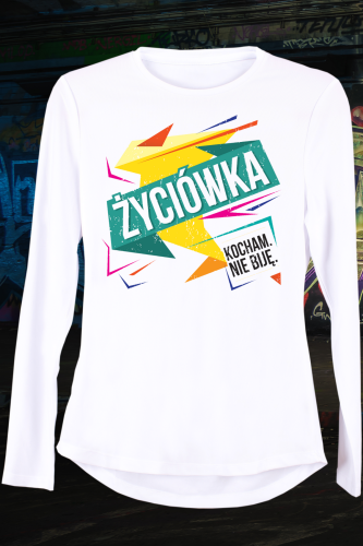 BIAŁY PRZÓD DAMSKI LONGSLEVE tlo